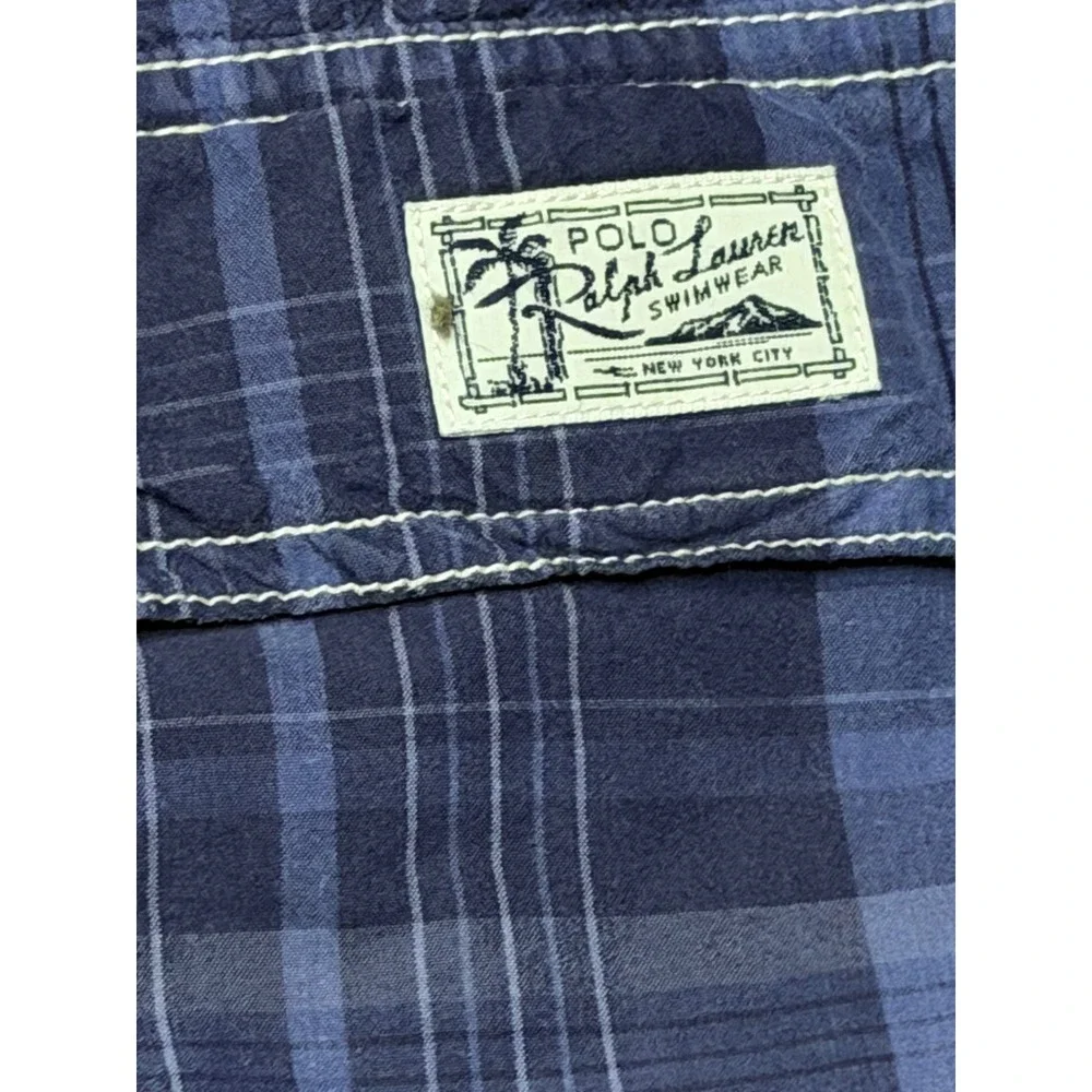 Polo Ralph Lauren Mens Blue Plaid Swim Trunks XXL Mesh‎ Lined Board Shorts